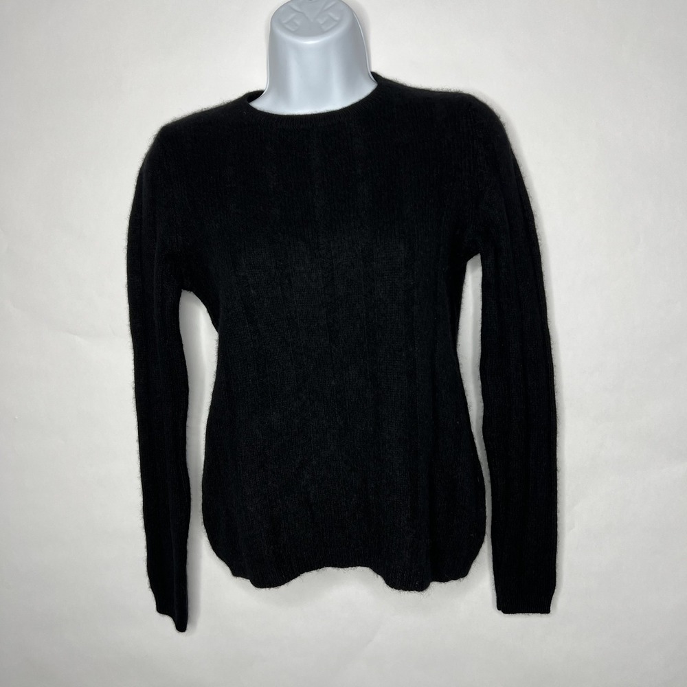 Saks Fifth Avenue Sweater Womens XS Black 100% Cashmere Crewneck Pullover Knit